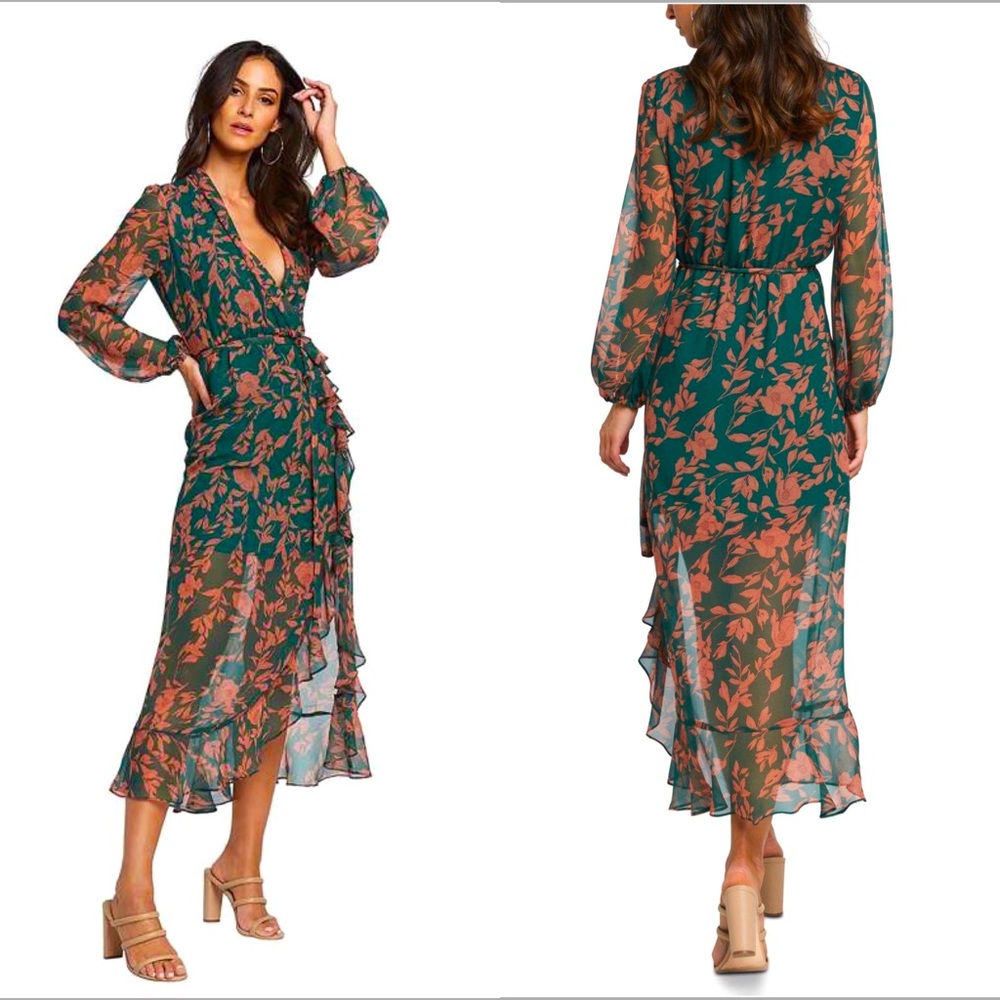 Bardot Chiffon Justine Floral Dress in Green